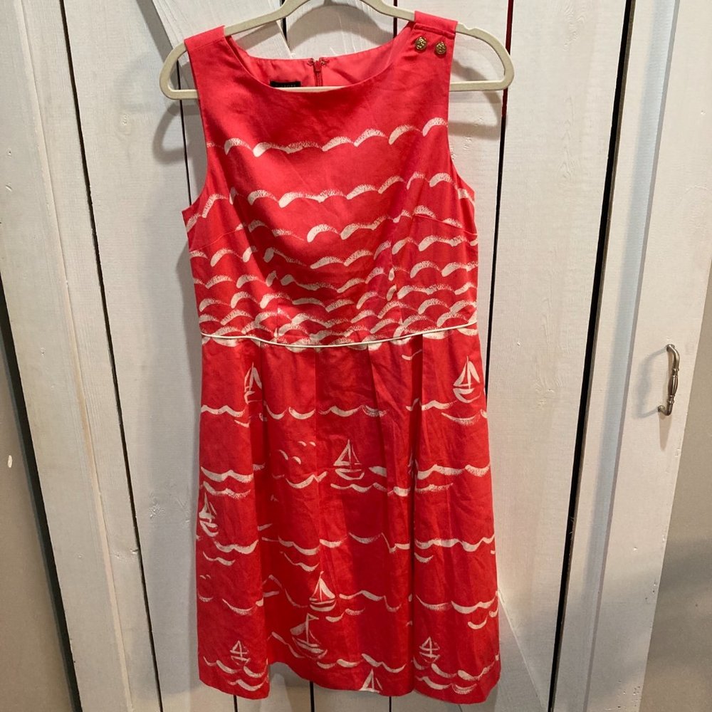 Talbots pink white sailboat dress 10